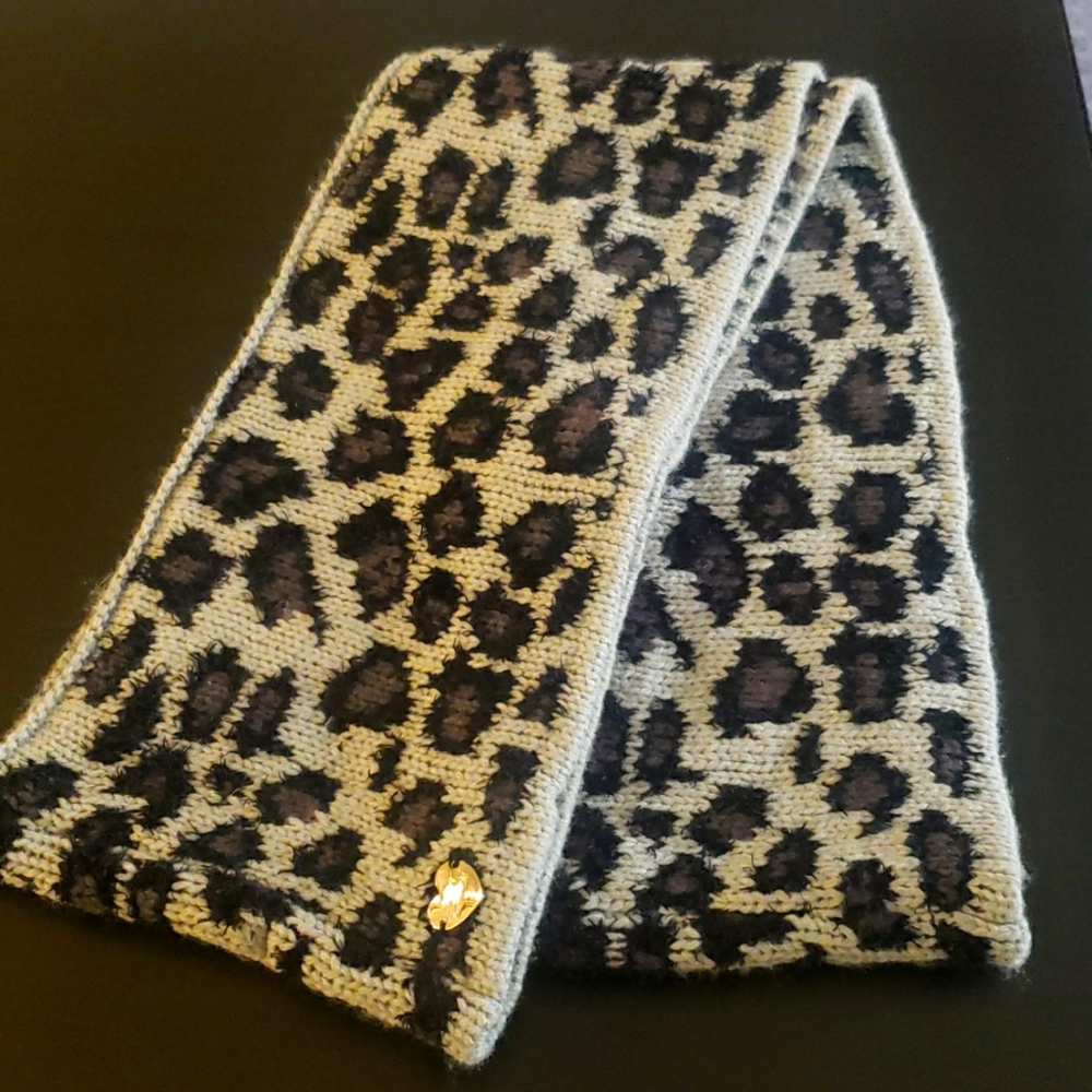 Betsey Johnson Gray and Black Leopard Print Infinity Scarf